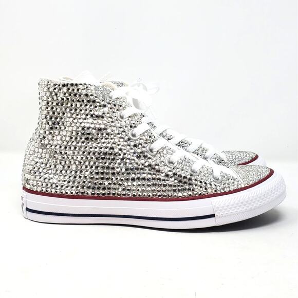 Custom Bling Converse All Star Chucks Wedding High Top Sneaker Rhinestone Size 7 - Picture 5 of 11